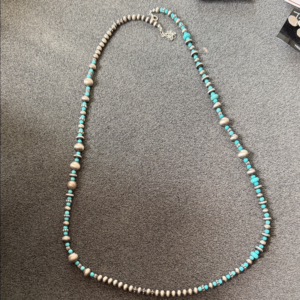 Turquoise Bead and Silver-Tone Necklace - Women's Jewelry